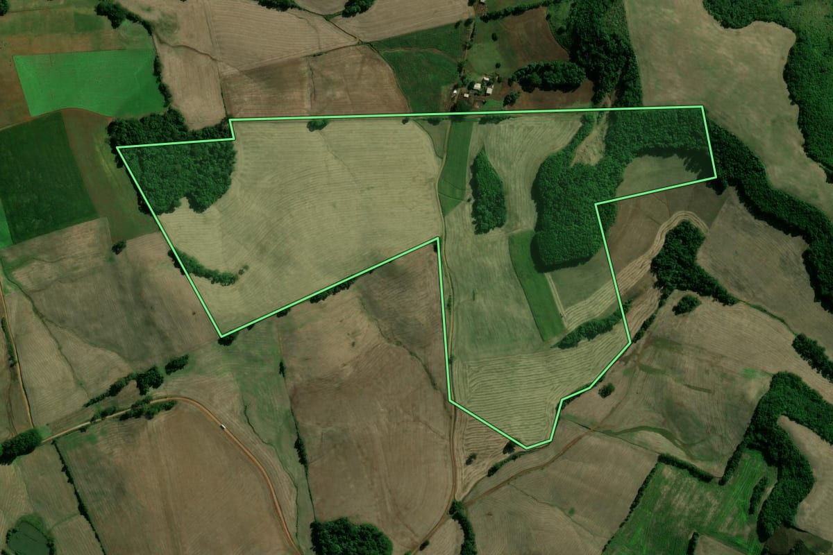 Imagem de satélite do imóvel rural em Santo Expedito do Sul (RS), com o contorno declarado no CAR desenhado por cima.