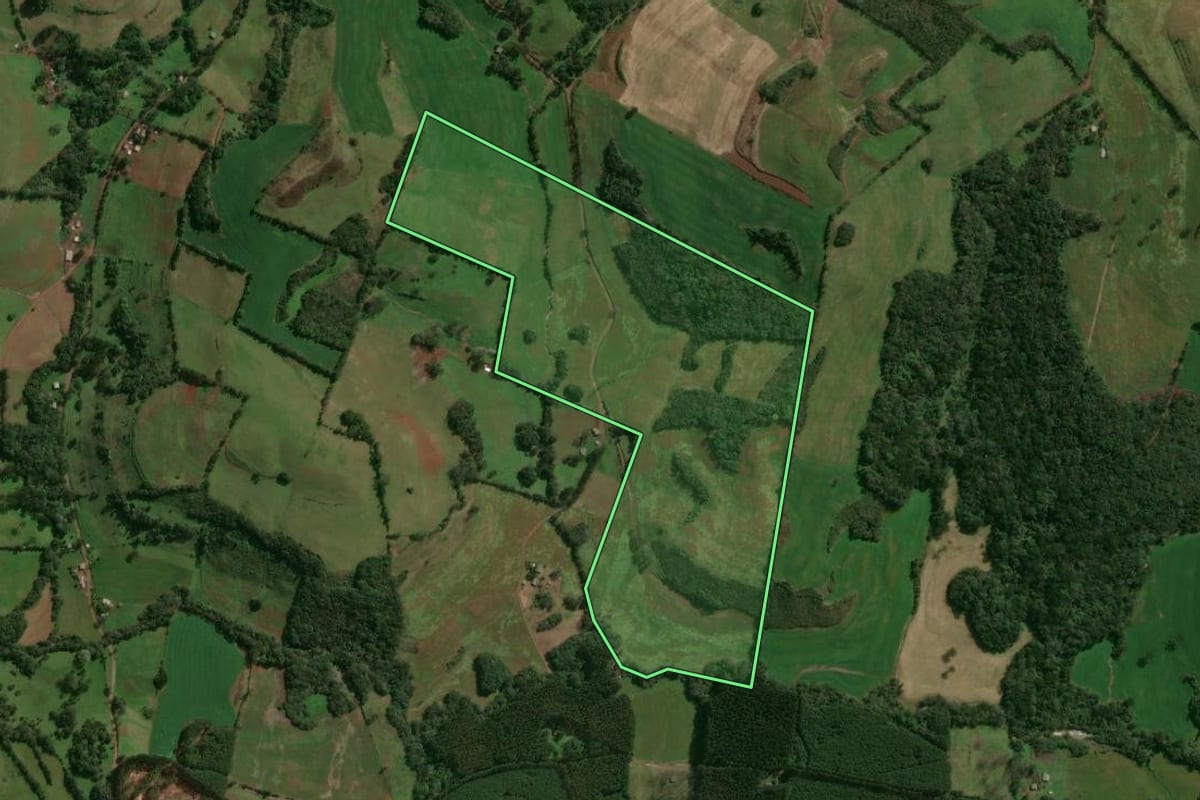 Imagem de satélite do imóvel rural em Santo Expedito do Sul (RS), com o contorno declarado no CAR desenhado por cima.