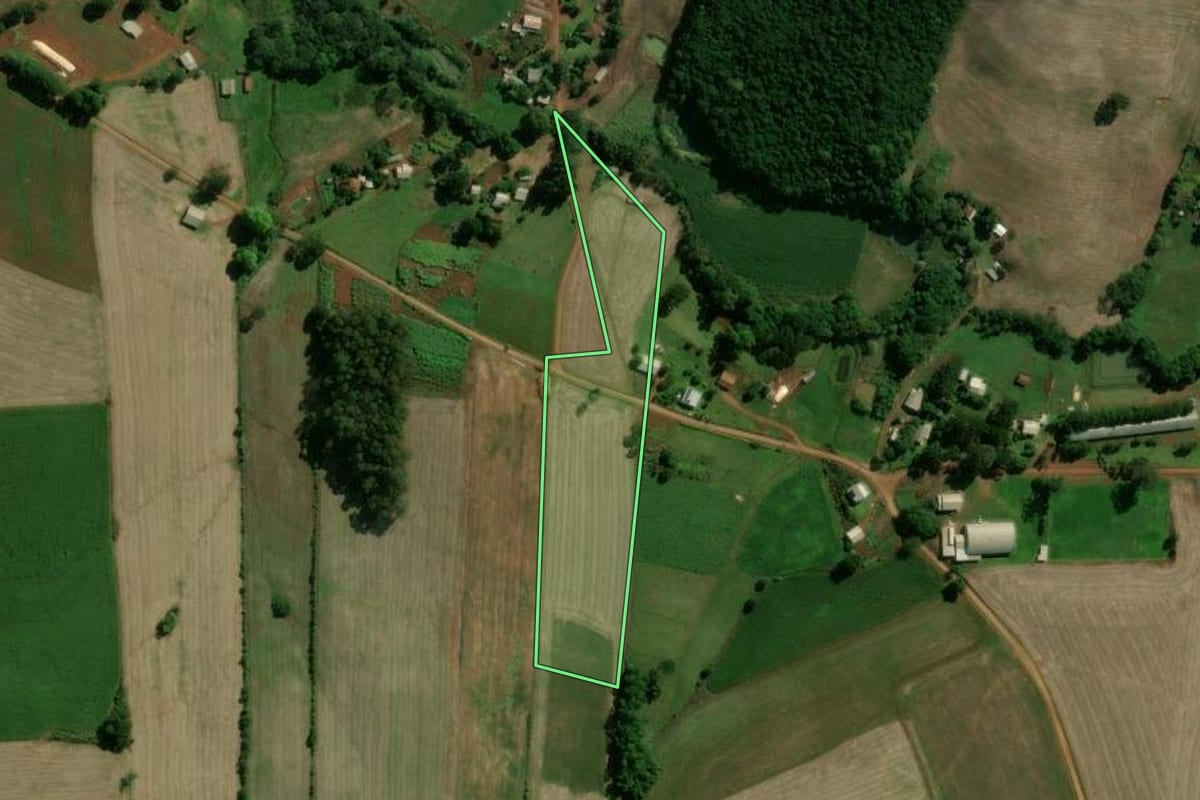 Imagem de satélite do imóvel rural em Santo Expedito do Sul (RS), com o contorno declarado no CAR desenhado por cima.