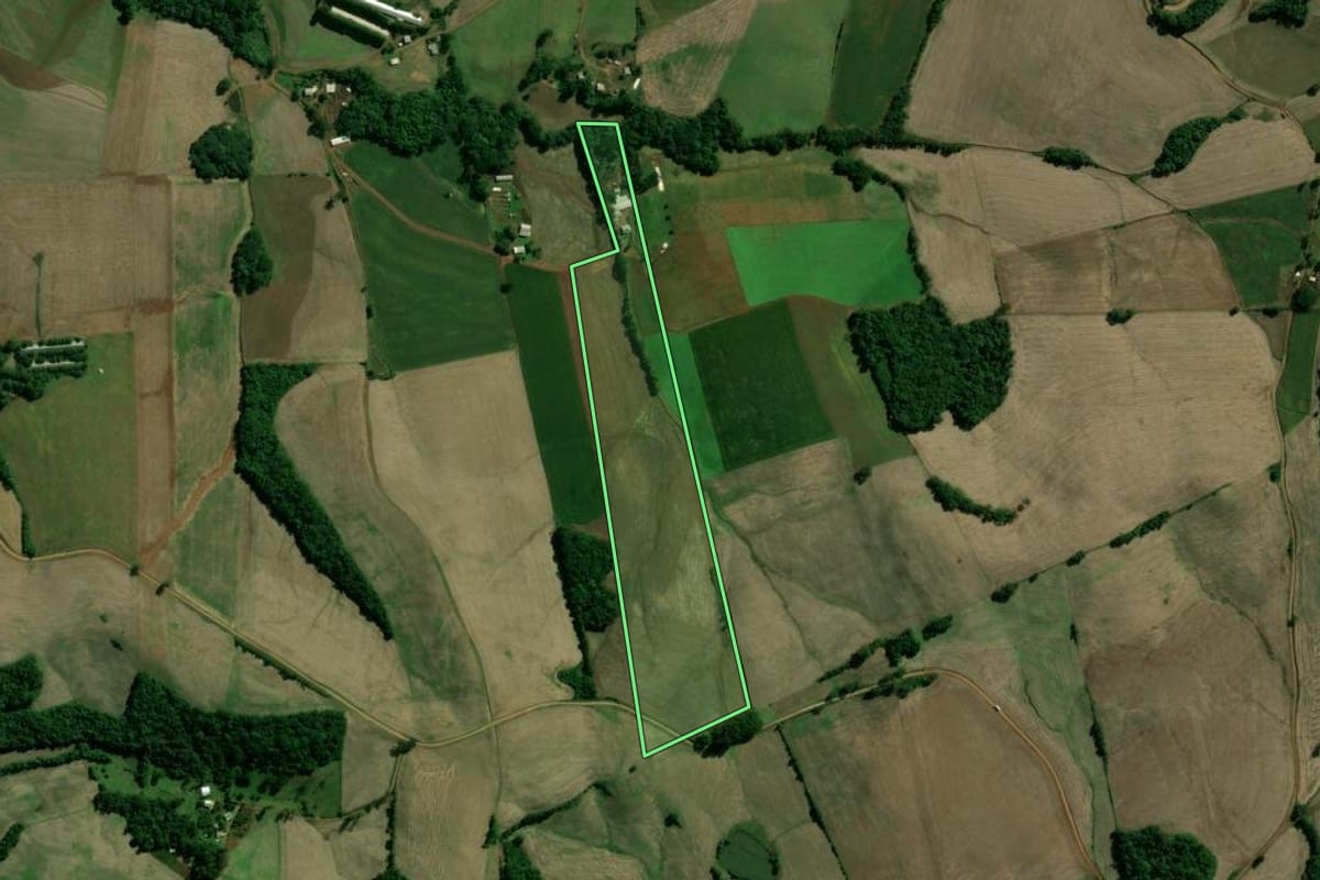Imagem de satélite do imóvel rural em Santo Expedito do Sul (RS), com o contorno declarado no CAR desenhado por cima.