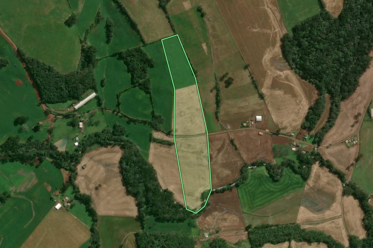 Imagem de satélite do imóvel rural em Santo Expedito do Sul (RS), com o contorno declarado no CAR desenhado por cima.