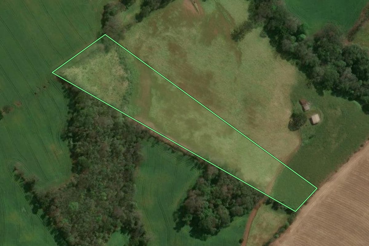 Imagem de satélite do imóvel rural em Santo Expedito do Sul (RS), com o contorno declarado no CAR desenhado por cima.