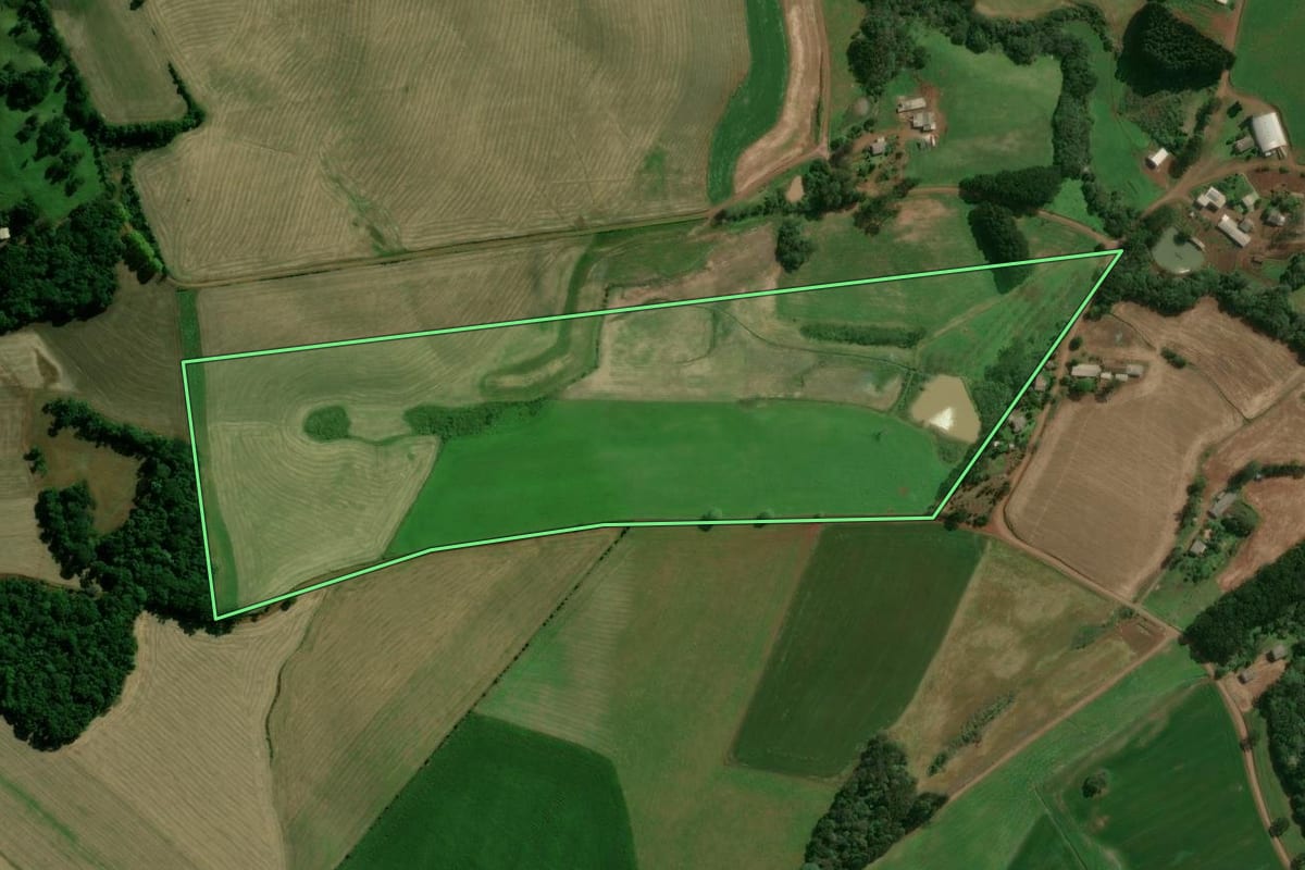 Imagem de satélite do imóvel rural em Santo Expedito do Sul (RS), com o contorno declarado no CAR desenhado por cima.