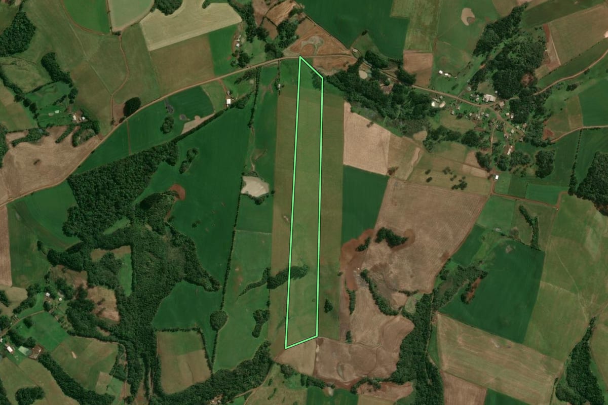 Imagem de satélite do imóvel rural em Santo Expedito do Sul (RS), com o contorno declarado no CAR desenhado por cima.