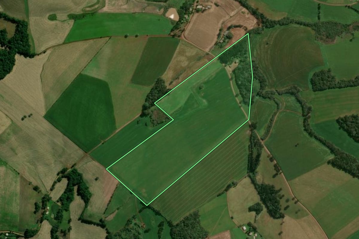 Imagem de satélite do imóvel rural em Santo Expedito do Sul (RS), com o contorno declarado no CAR desenhado por cima.