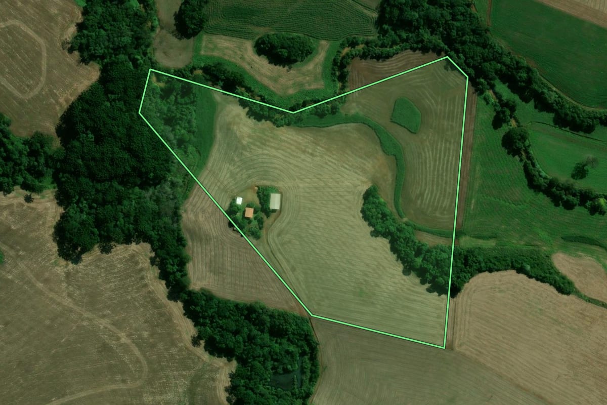 Imagem de satélite do imóvel rural em Santo Expedito do Sul (RS), com o contorno declarado no CAR desenhado por cima.