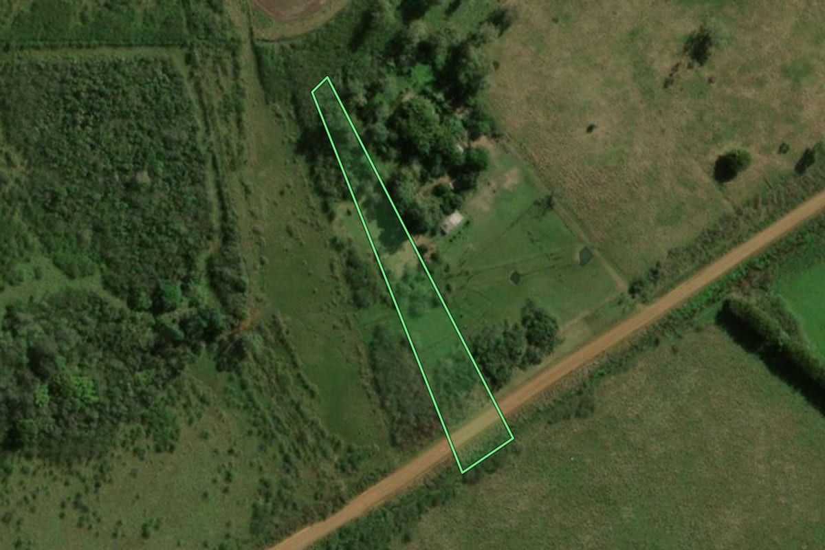 Imagem de satélite do imóvel rural em São Borja (RS), com o contorno declarado no CAR desenhado por cima.