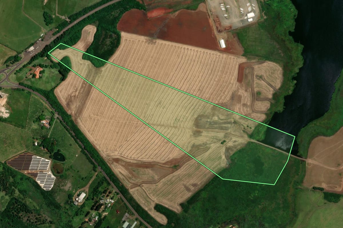 Imagem de satélite do imóvel rural em São Borja (RS), com o contorno declarado no CAR desenhado por cima.