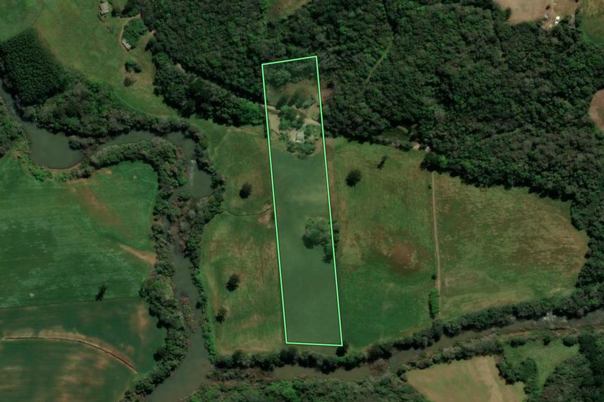 Imagem de satélite do imóvel rural em São Domingos do Sul (RS), com o contorno declarado no CAR desenhado por cima.