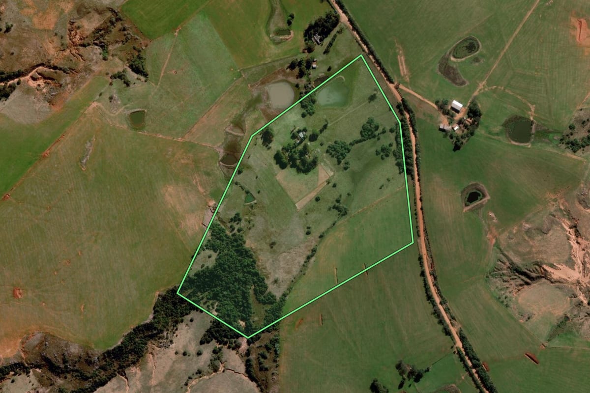 Imagem de satélite do imóvel rural em São Francisco de Assis (RS), com o contorno declarado no CAR desenhado por cima.