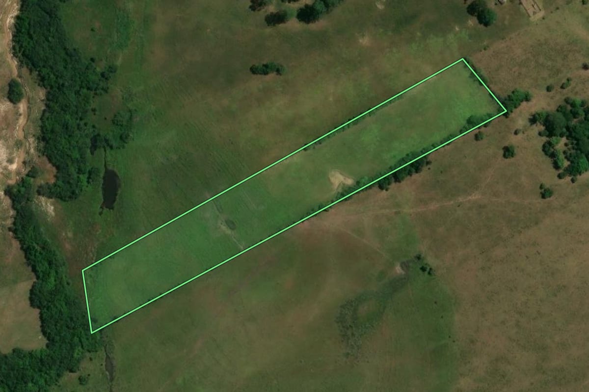 Imagem de satélite do imóvel rural em São Francisco de Assis (RS), com o contorno declarado no CAR desenhado por cima.