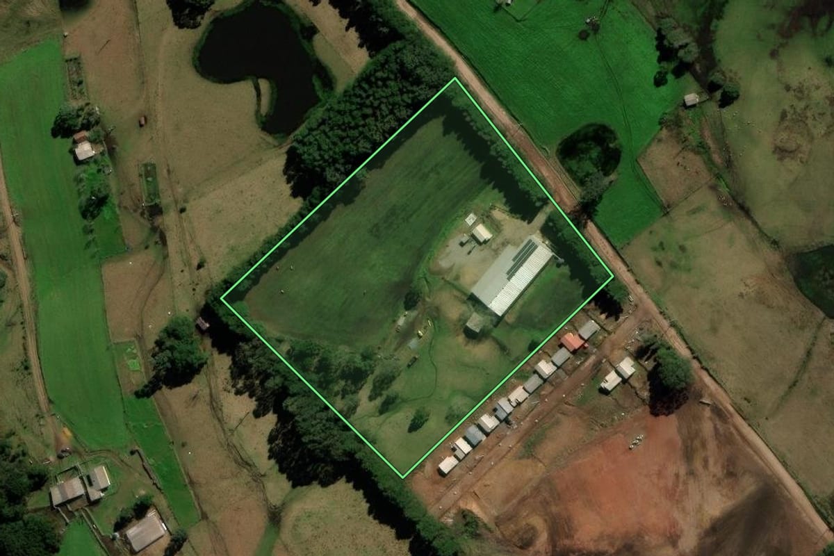 Imagem de satélite do imóvel rural em São Francisco de Paula (RS), com o contorno declarado no CAR desenhado por cima.