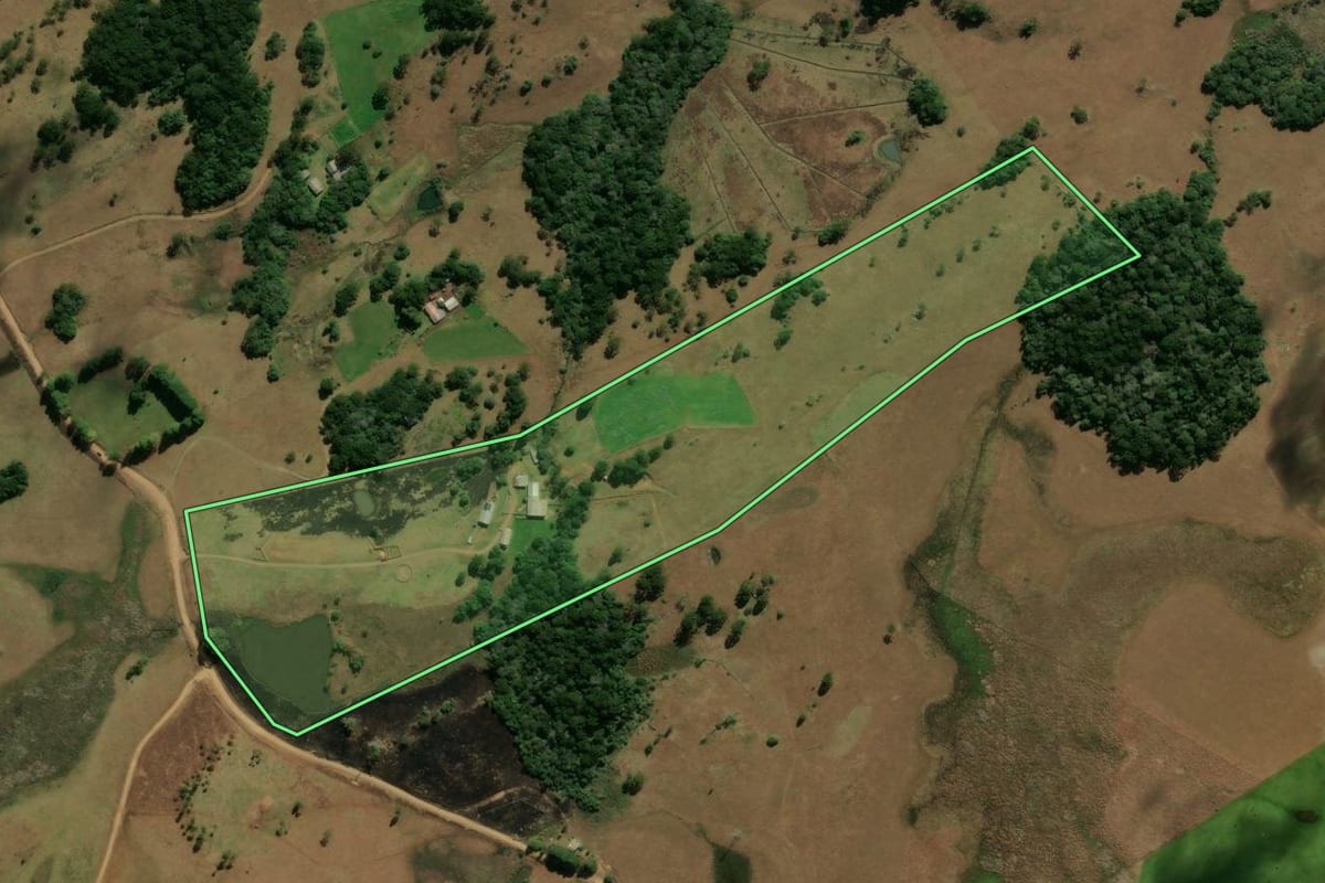 Imagem de satélite do imóvel rural em São Francisco de Paula (RS), com o contorno declarado no CAR desenhado por cima.