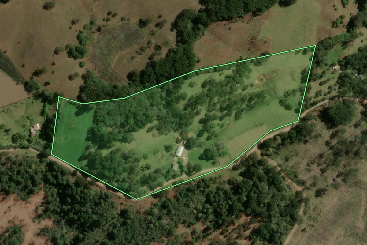 Imagem de satélite do imóvel rural em São Francisco de Paula (RS), com o contorno declarado no CAR desenhado por cima.