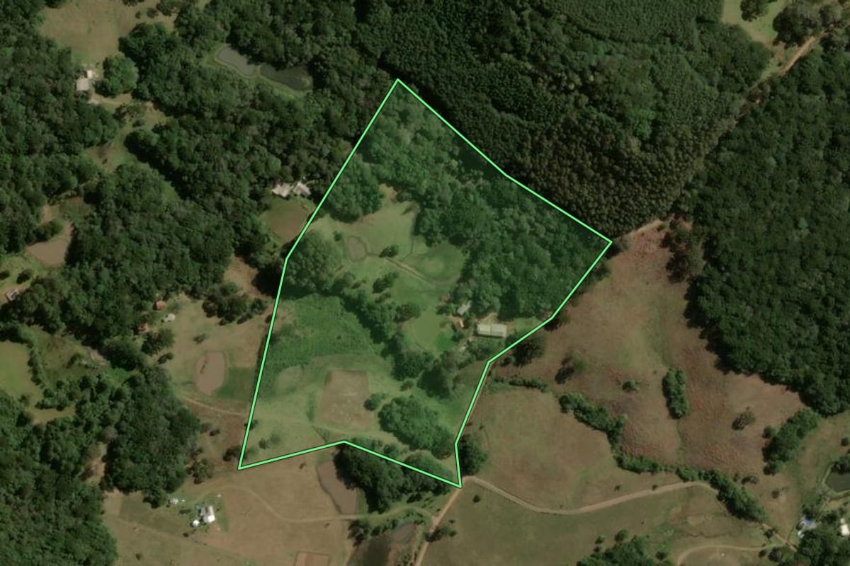 Imagem de satélite do imóvel rural em São Francisco de Paula (RS), com o contorno declarado no CAR desenhado por cima.
