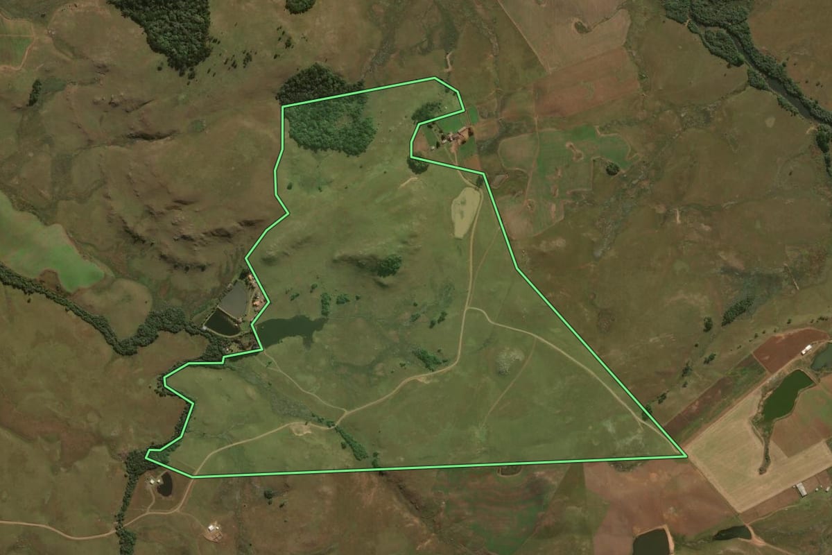 Imagem de satélite do imóvel rural em São Francisco de Paula (RS), com o contorno declarado no CAR desenhado por cima.
