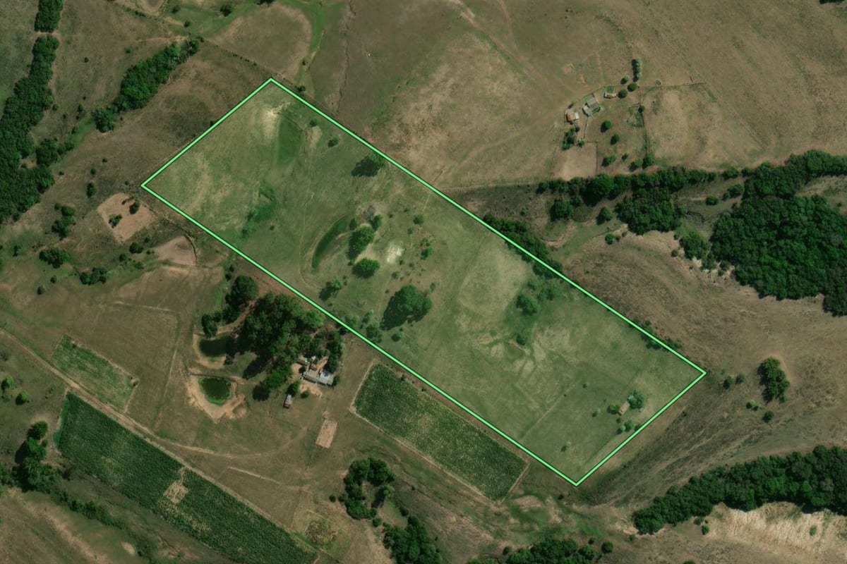 Imagem de satélite do imóvel rural em São Gabriel (RS), com o contorno declarado no CAR desenhado por cima.