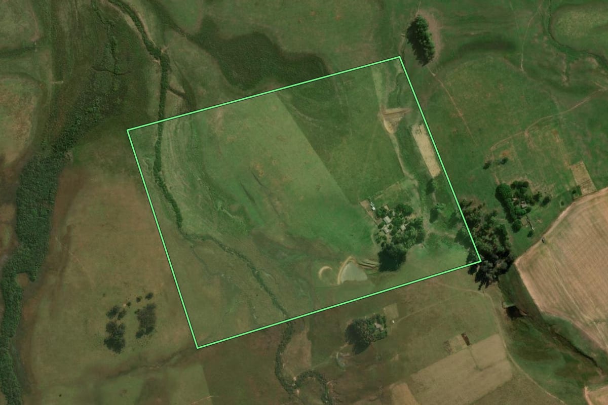 Imagem de satélite do imóvel rural em São Gabriel (RS), com o contorno declarado no CAR desenhado por cima.