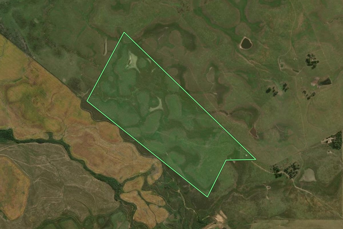 Imagem de satélite do imóvel rural em São Gabriel (RS), com o contorno declarado no CAR desenhado por cima.