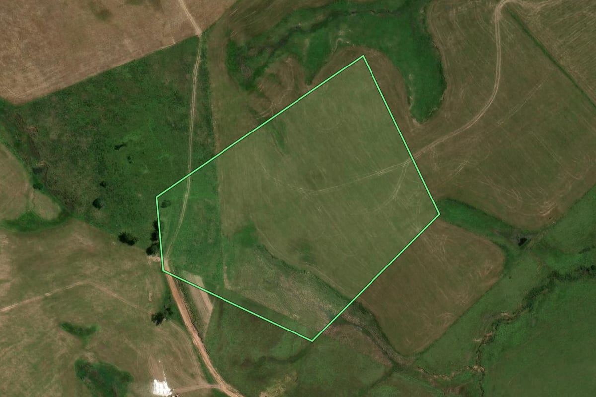 Imagem de satélite do imóvel rural em São Gabriel (RS), com o contorno declarado no CAR desenhado por cima.