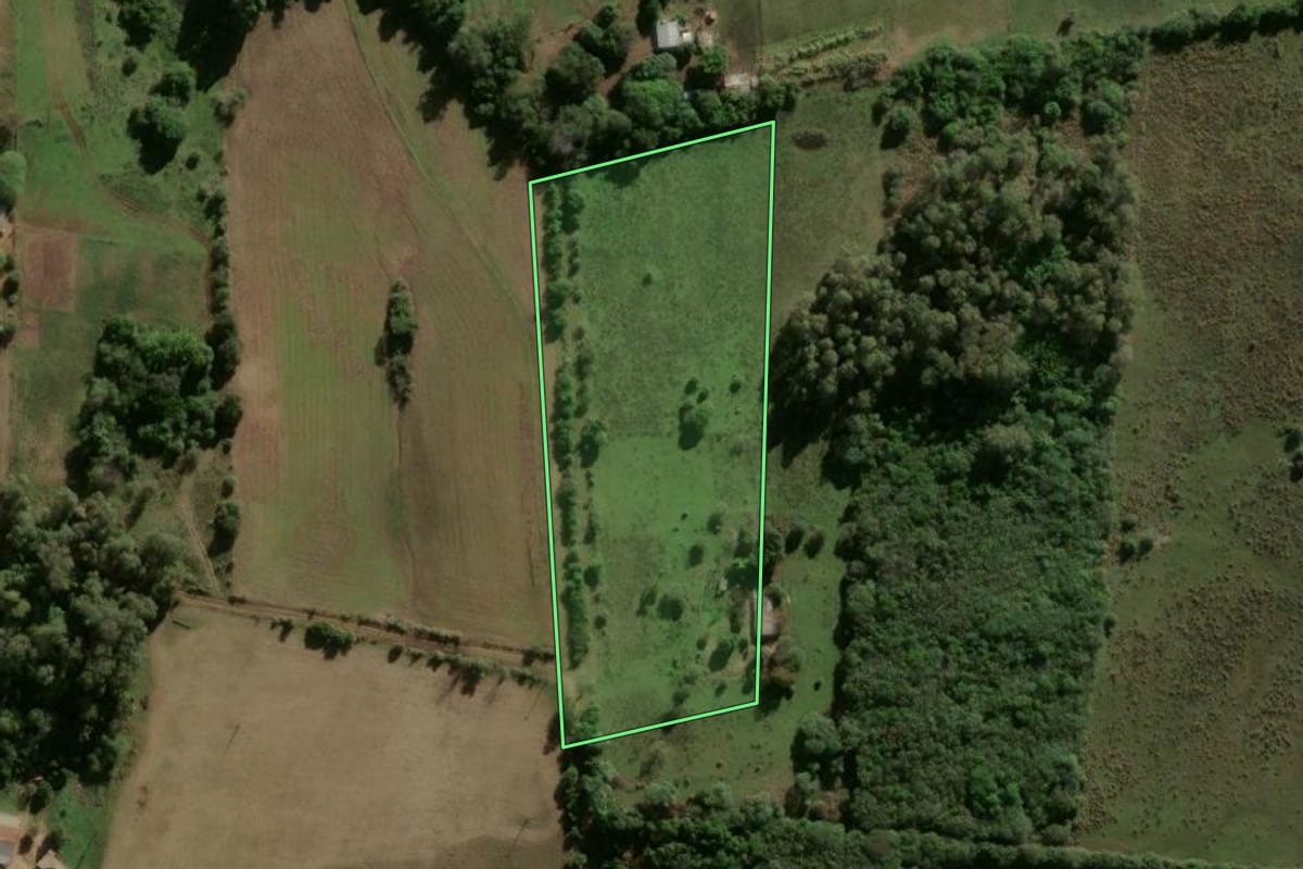 Imagem de satélite do imóvel rural em São Gabriel (RS), com o contorno declarado no CAR desenhado por cima.