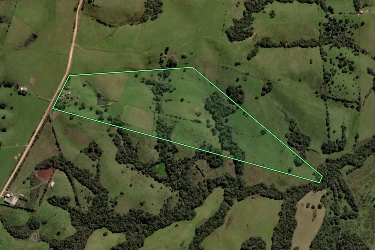 Imagem de satélite do imóvel rural em São Gabriel (RS), com o contorno declarado no CAR desenhado por cima.