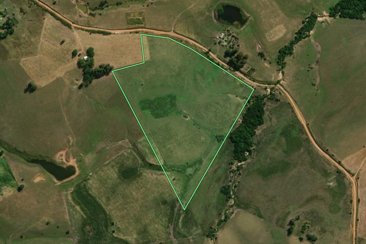 Imagem de satélite do imóvel rural em São Gabriel (RS), com o contorno declarado no CAR desenhado por cima.