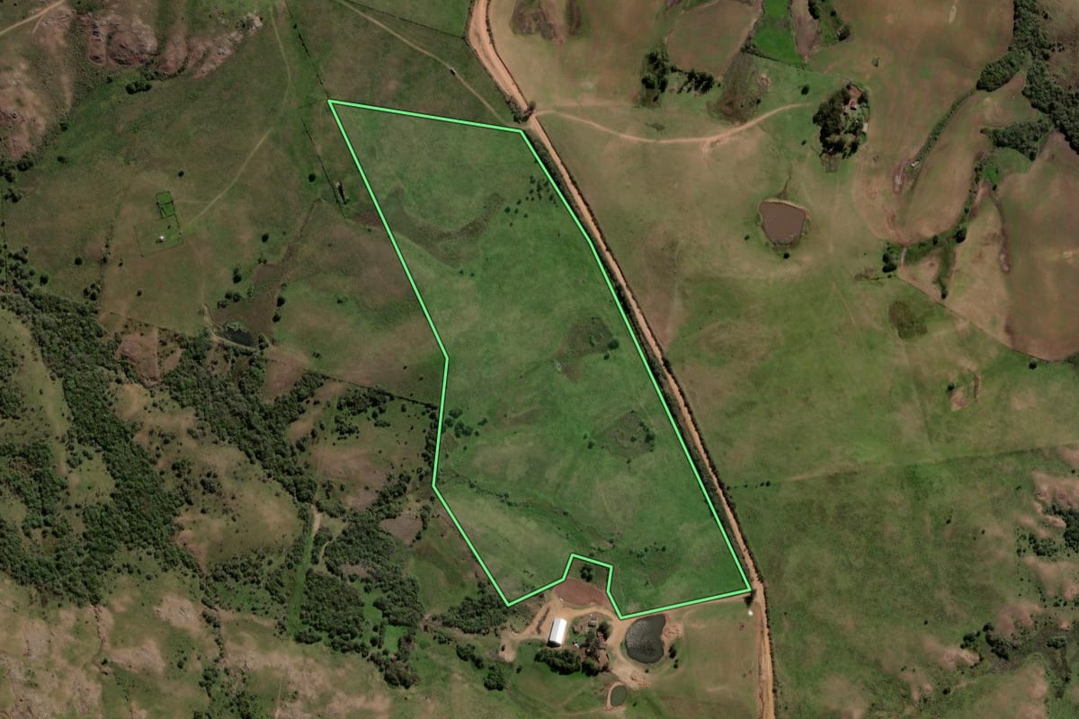 Imagem de satélite do imóvel rural em São Gabriel (RS), com o contorno declarado no CAR desenhado por cima.
