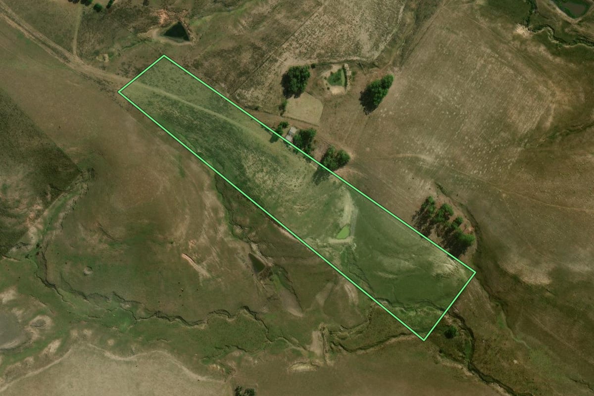 Imagem de satélite do imóvel rural em São Gabriel (RS), com o contorno declarado no CAR desenhado por cima.