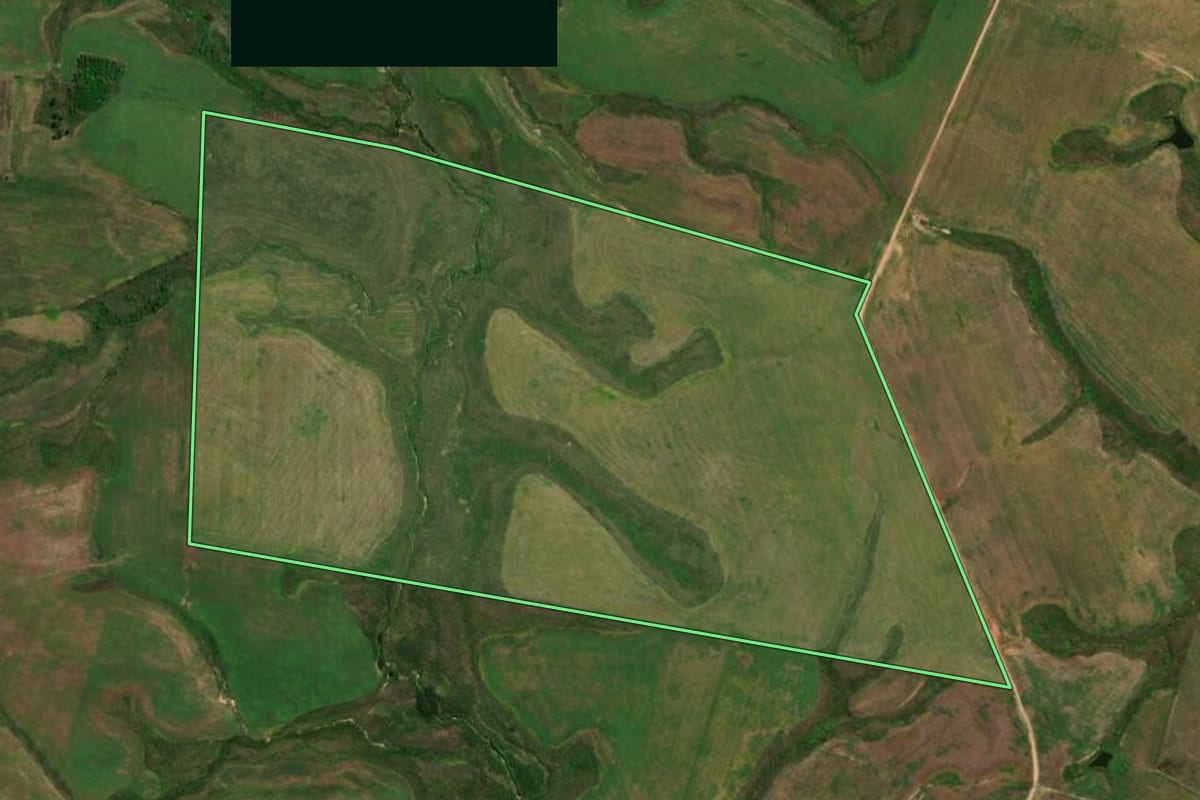 Imagem de satélite do imóvel rural em São Gabriel (RS), com o contorno declarado no CAR desenhado por cima.