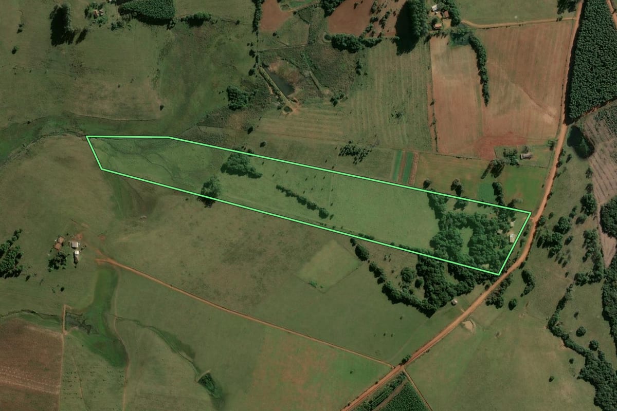 Imagem de satélite do imóvel rural em São Jerônimo (RS), com o contorno declarado no CAR desenhado por cima.
