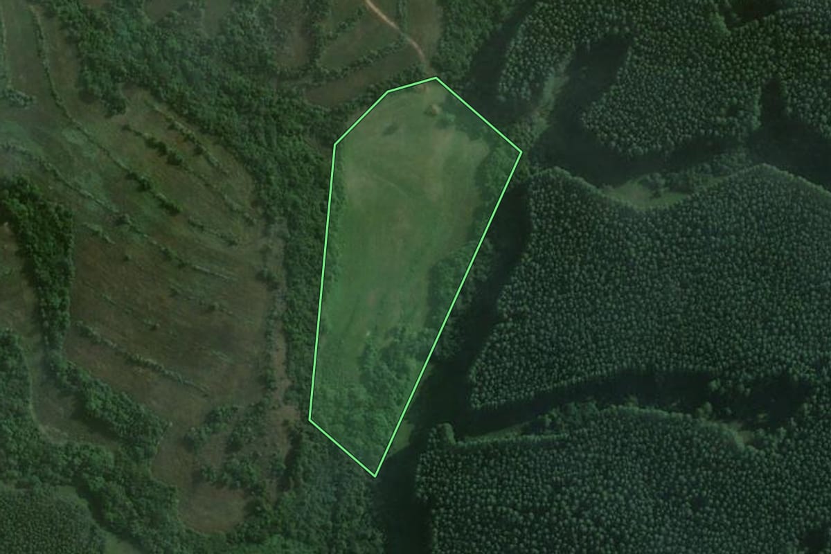 Imagem de satélite do imóvel rural em São Jerônimo (RS), com o contorno declarado no CAR desenhado por cima.