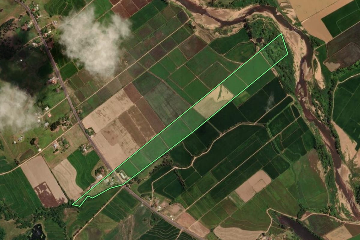 Imagem de satélite do imóvel rural em São João do Polêsine (RS), com o contorno declarado no CAR desenhado por cima.