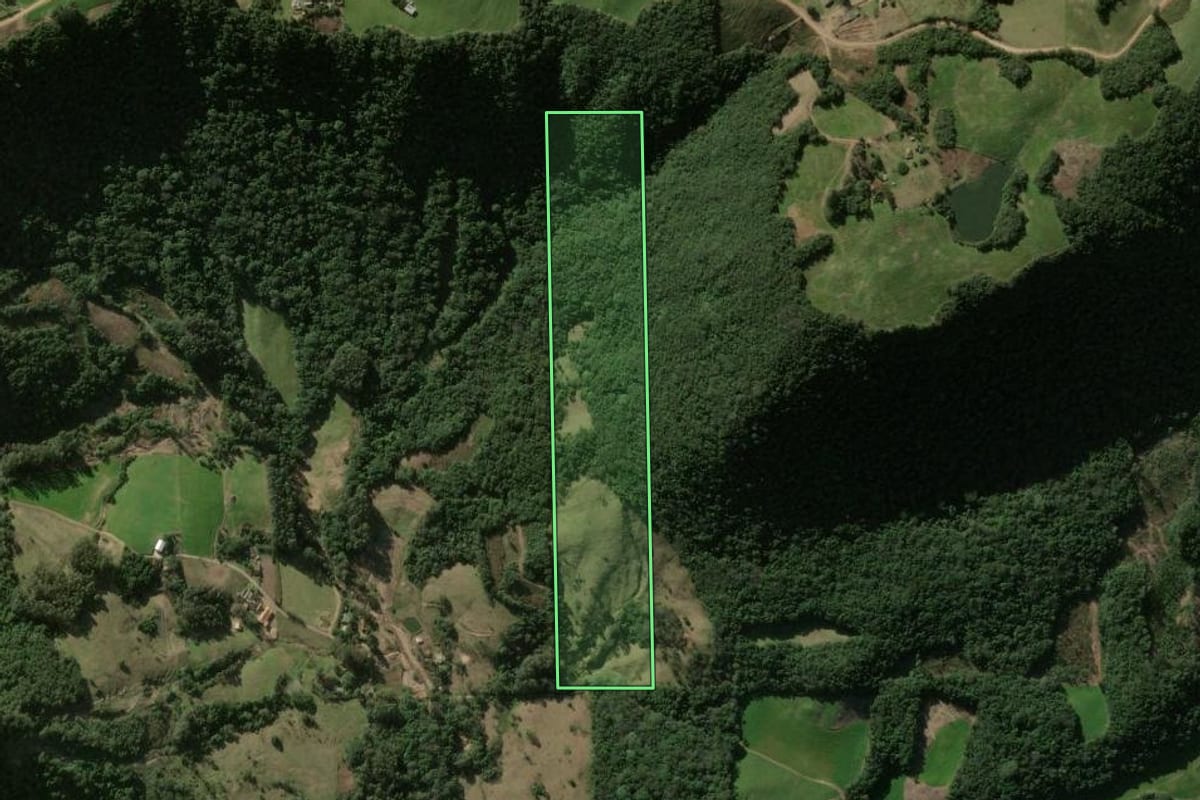 Imagem de satélite do imóvel rural em São João do Polêsine (RS), com o contorno declarado no CAR desenhado por cima.