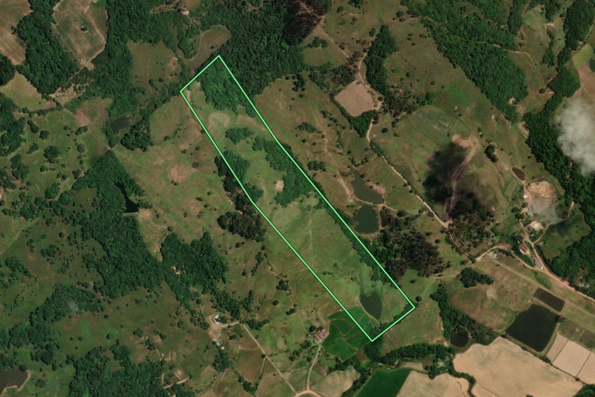 Imagem de satélite do imóvel rural em São João do Polêsine (RS), com o contorno declarado no CAR desenhado por cima.
