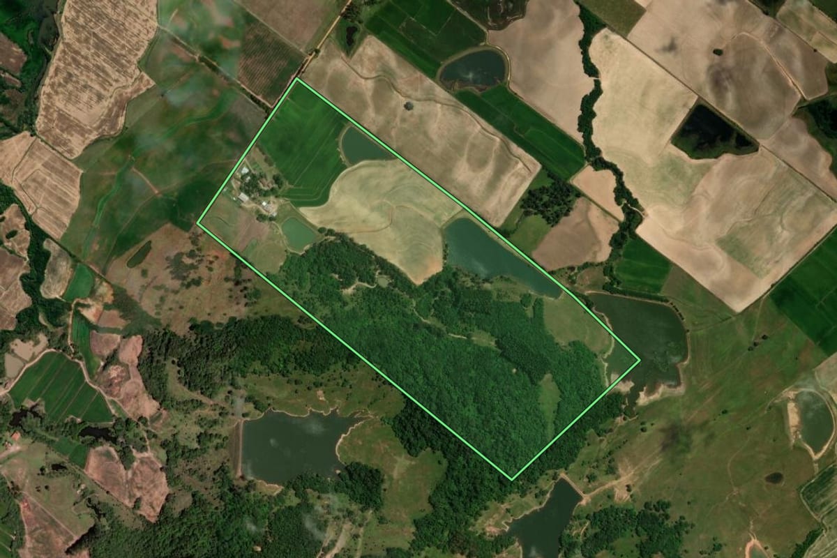 Imagem de satélite do imóvel rural em São João do Polêsine (RS), com o contorno declarado no CAR desenhado por cima.