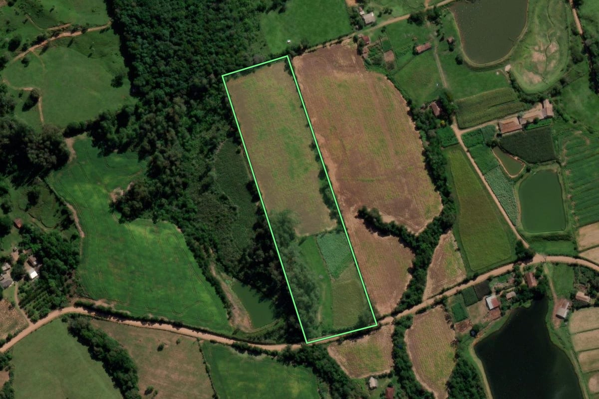 Imagem de satélite do imóvel rural em São João do Polêsine (RS), com o contorno declarado no CAR desenhado por cima.