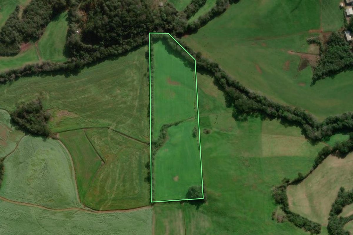 Imagem de satélite do imóvel rural em São Jorge (RS), com o contorno declarado no CAR desenhado por cima.