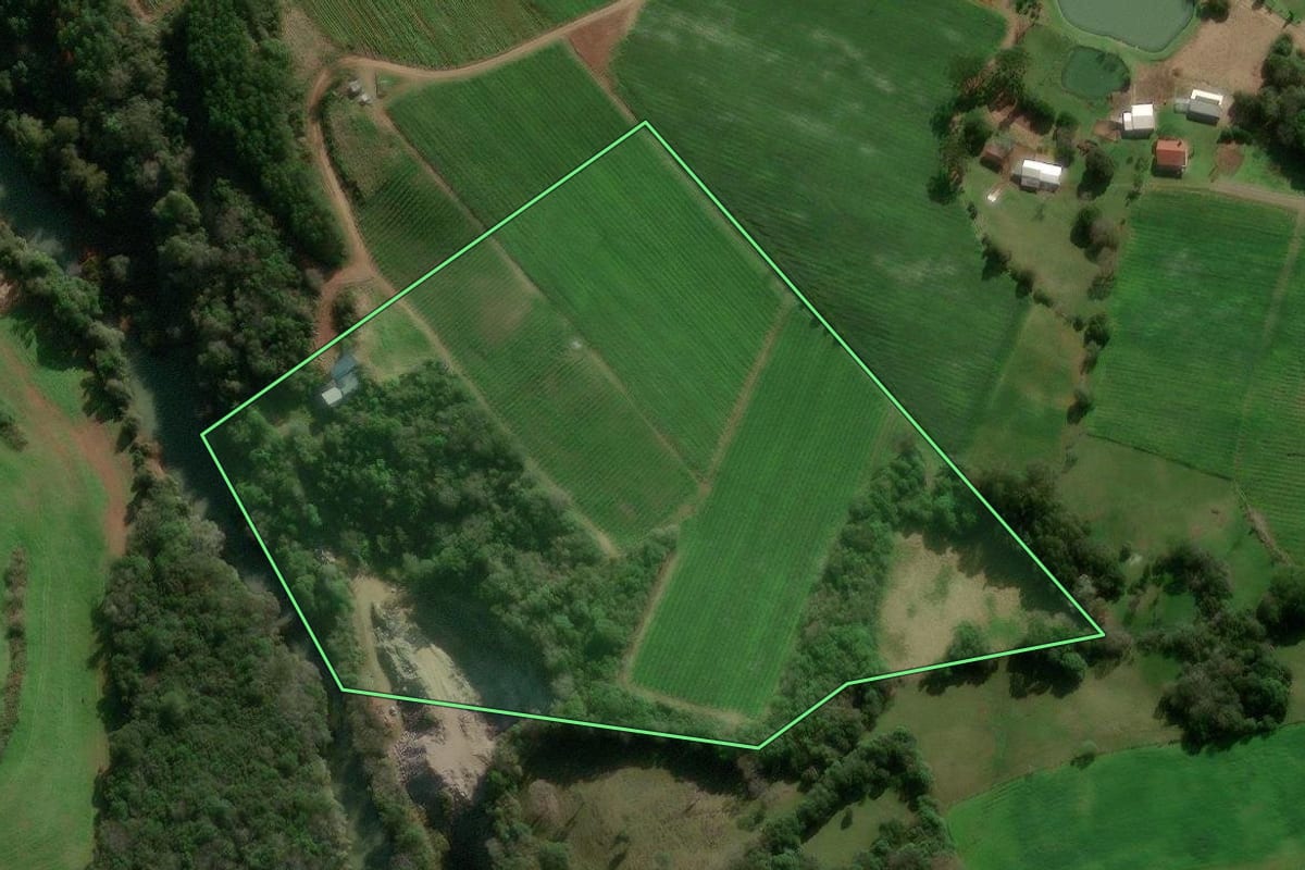 Imagem de satélite do imóvel rural em São Jorge (RS), com o contorno declarado no CAR desenhado por cima.