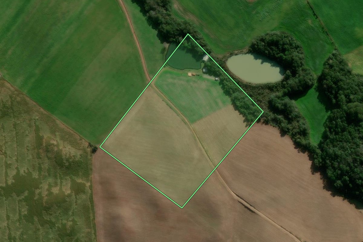 Imagem de satélite do imóvel rural em São Jorge (RS), com o contorno declarado no CAR desenhado por cima.