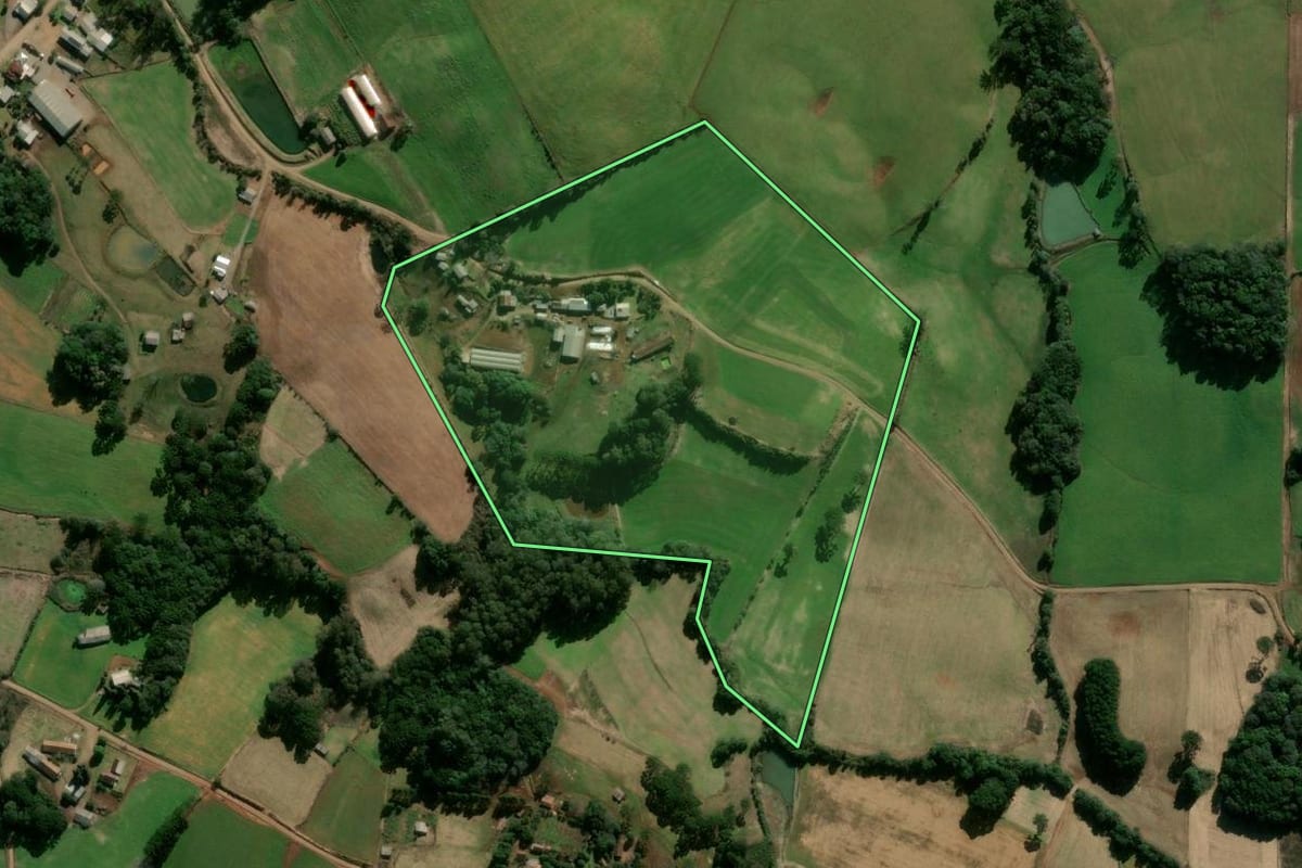 Imagem de satélite do imóvel rural em São Jorge (RS), com o contorno declarado no CAR desenhado por cima.