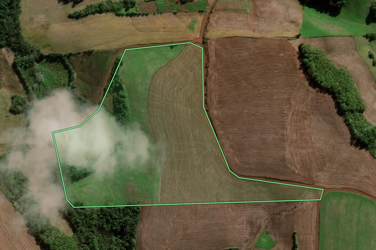 Imagem de satélite do imóvel rural em São José das Missões (RS), com o contorno declarado no CAR desenhado por cima.