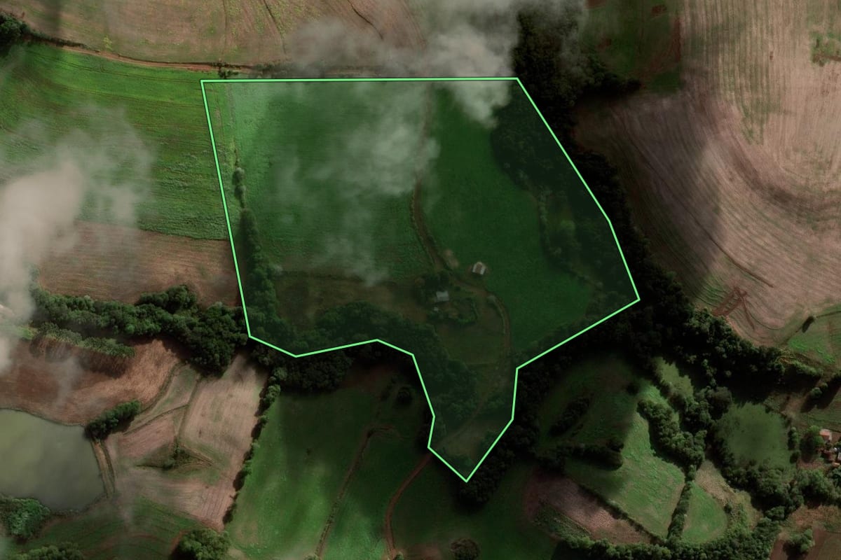 Imagem de satélite do imóvel rural em São José das Missões (RS), com o contorno declarado no CAR desenhado por cima.