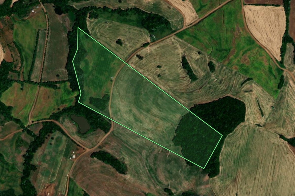 Imagem de satélite do imóvel rural em São José das Missões (RS), com o contorno declarado no CAR desenhado por cima.