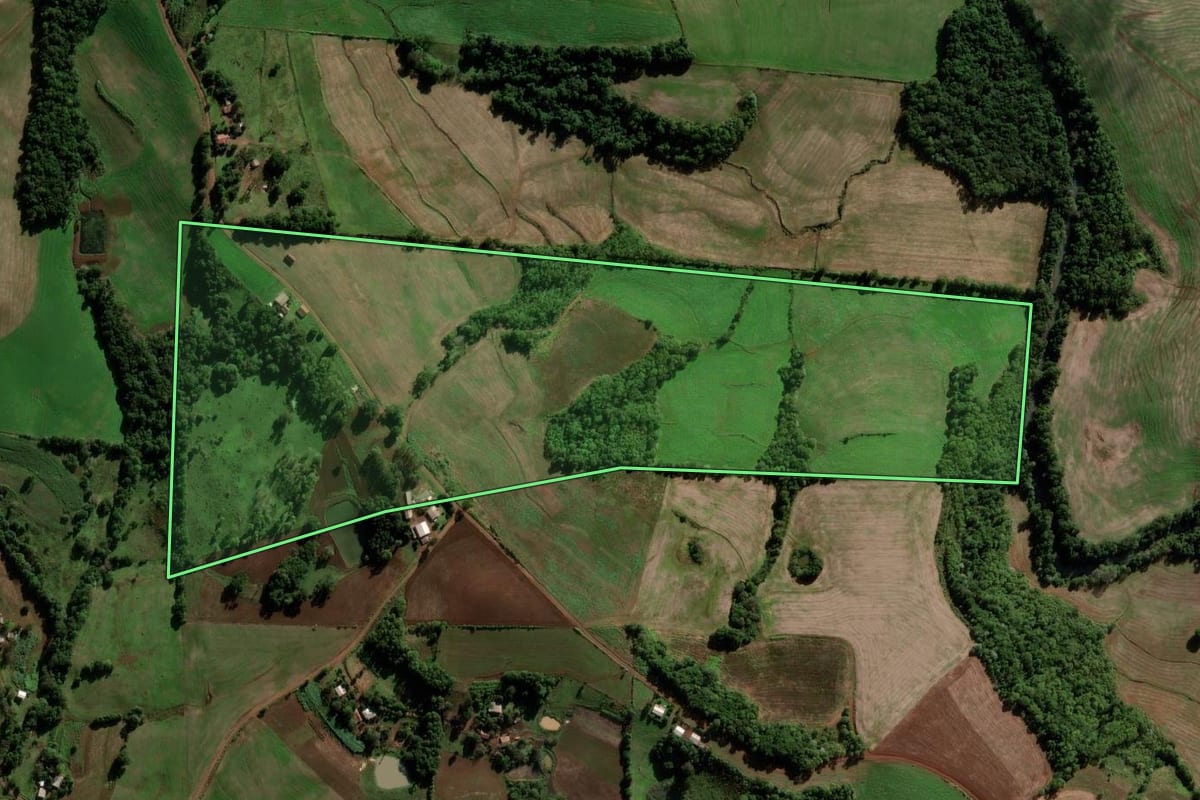 Imagem de satélite do imóvel rural em São José das Missões (RS), com o contorno declarado no CAR desenhado por cima.