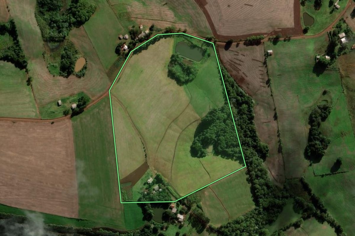 Imagem de satélite do imóvel rural em São José das Missões (RS), com o contorno declarado no CAR desenhado por cima.