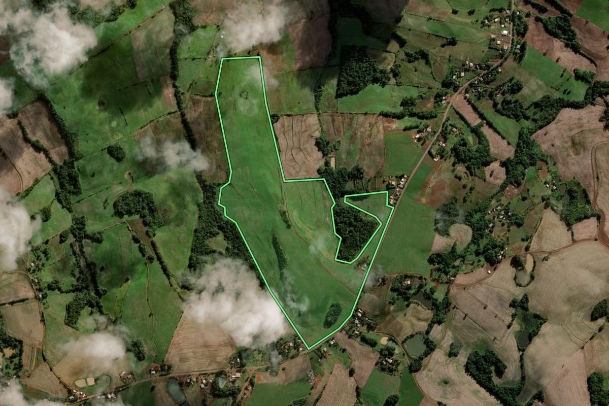 Imagem de satélite do imóvel rural em São José das Missões (RS), com o contorno declarado no CAR desenhado por cima.