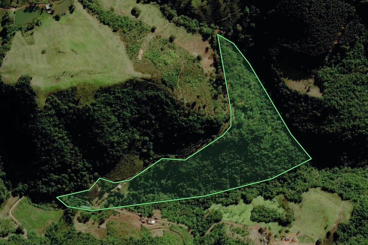 Imagem de satélite do imóvel rural em São José do Herval (RS), com o contorno declarado no CAR desenhado por cima.
