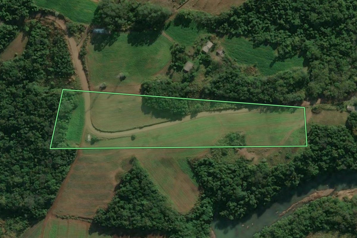 Imagem de satélite do imóvel rural em São José do Hortêncio (RS), com o contorno declarado no CAR desenhado por cima.