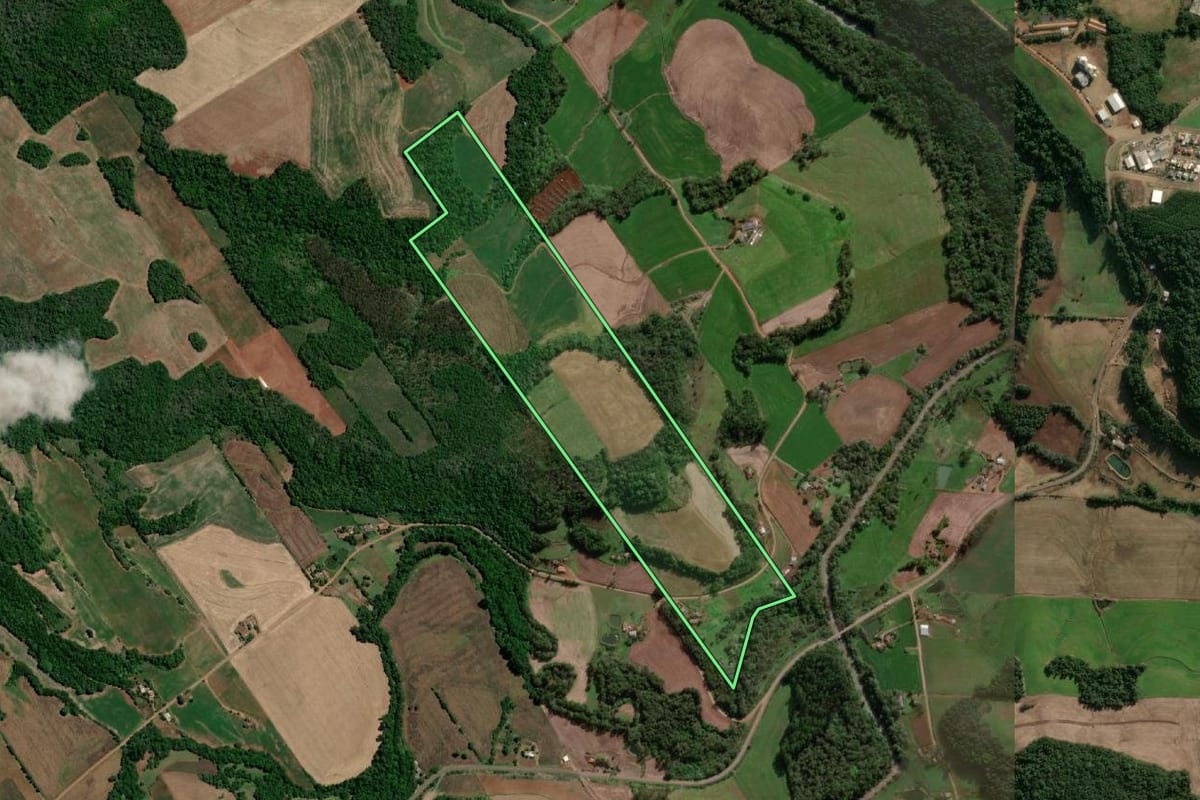 Imagem de satélite do imóvel rural em São José do Inhacorá (RS), com o contorno declarado no CAR desenhado por cima.
